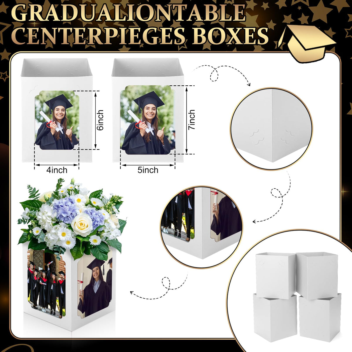 Spiareal graduation box centerpiece side view showing hollow design