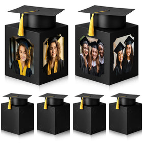 Spiareal graduation box centerpiece with hat enhances ceremony table decor