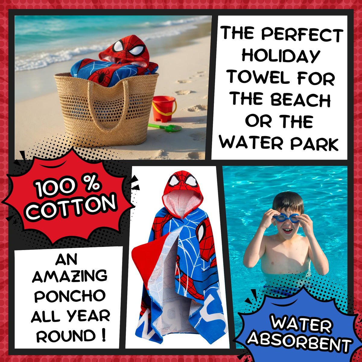 Spider-Man hooded towel 125x75 cm size for growing kids