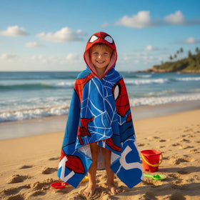 Spider-Man hooded towel corner pockets for easier wrapping