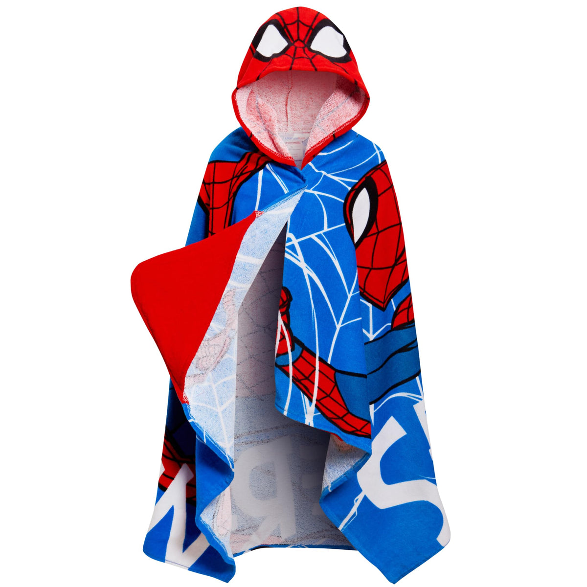 Spider-Man hooded towel showing Spidey eyes hood design for playtime
