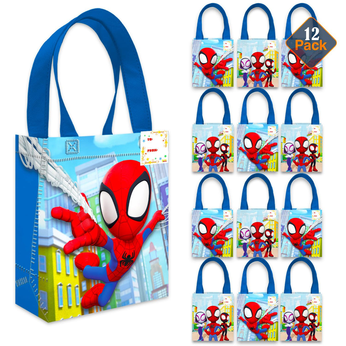Spider-Man tote bag with Spidey artwork, ideal for loot bags at parties.