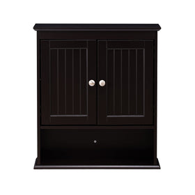Spirich brushed nickel knobs on espresso cabinet provide refined accents.