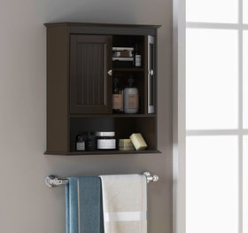 Spirich espresso cabinet door detail showing dual doors and textured finish.