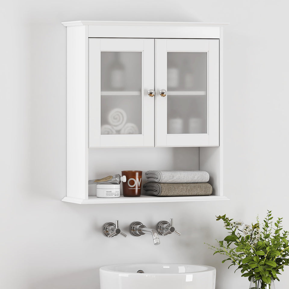 Spirich bathroom cabinet over toilet with glass doors for organized storage