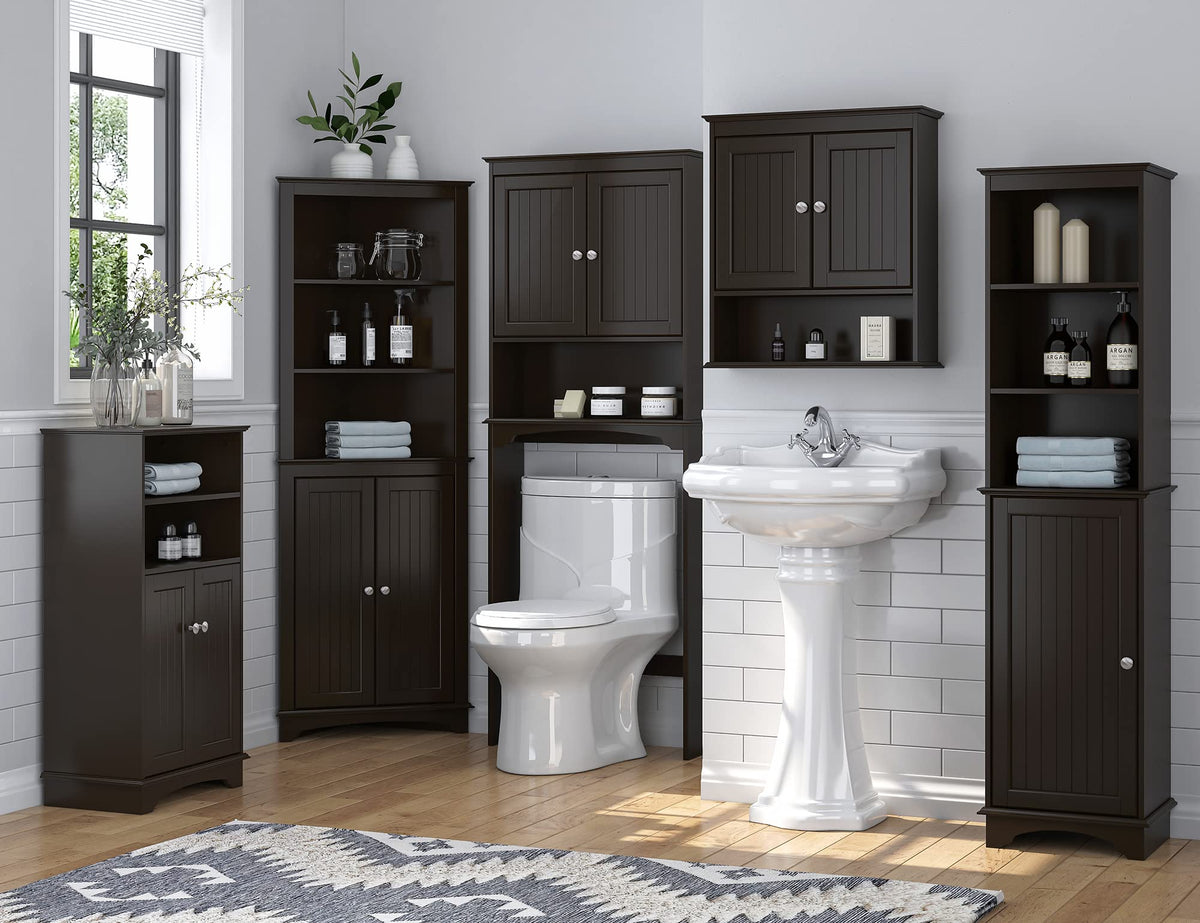 Spirich beadboard collection espresso cabinet styling to match decor.