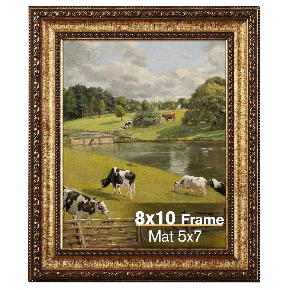 Splinterix 8x10 antique bronze frame close-up showing ornate texture for vintage decor.