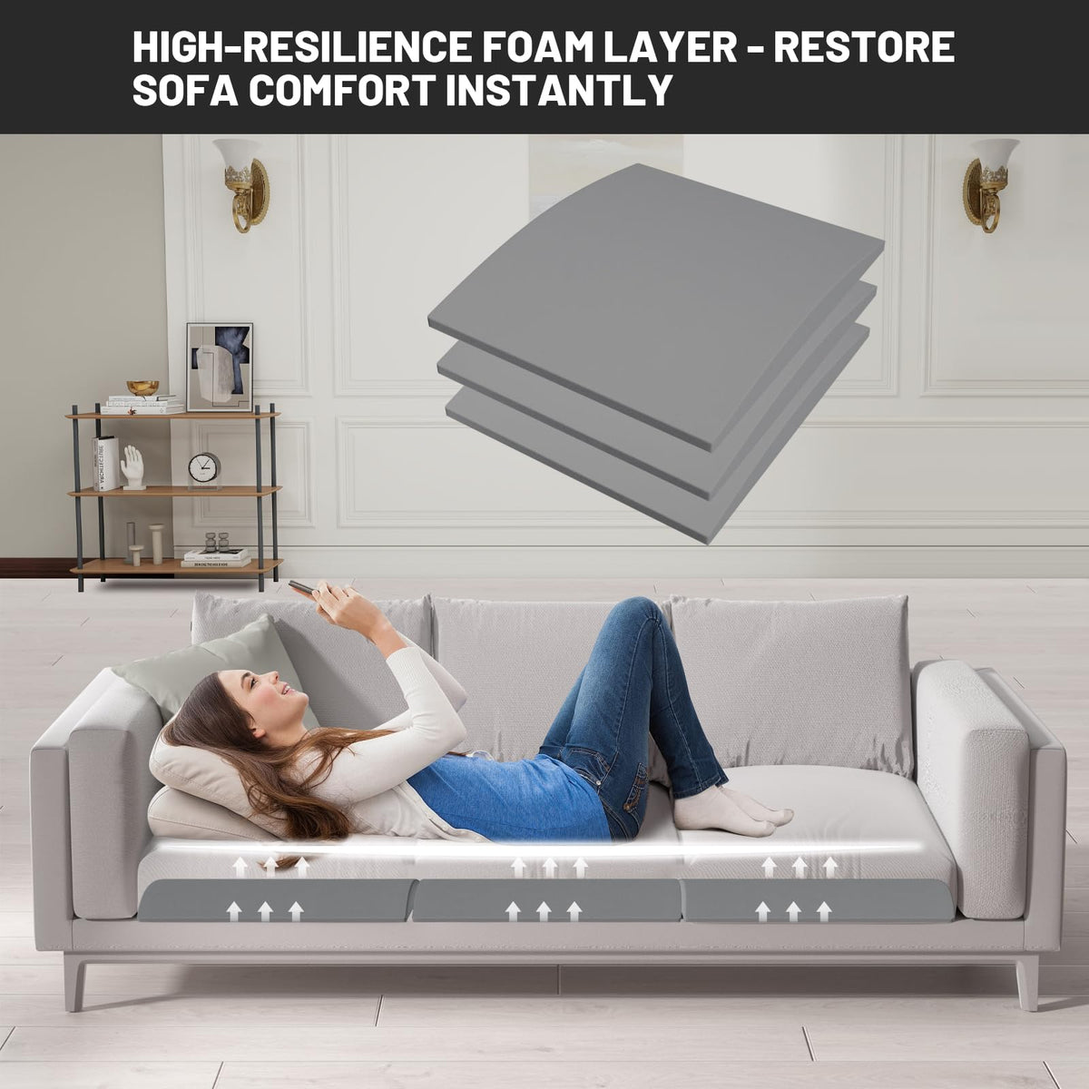 Spongiduits fit-under-most-sofas demonstration accommodates various sofas.