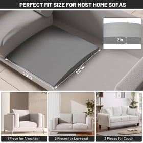 Spongiduits under-cushion sag-repair illustration restores sofa shape.