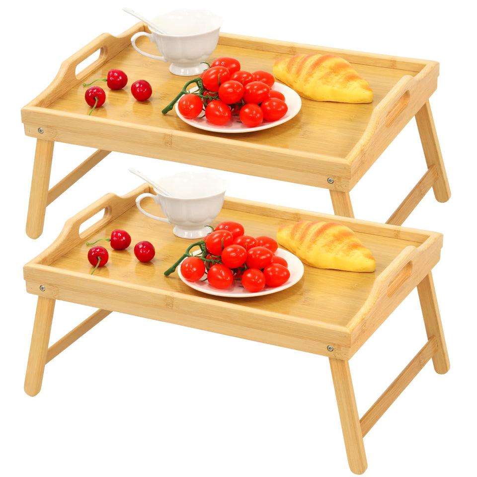 SPOPSOOD bamboo bed tray with folding legs for bed or sofa use.
