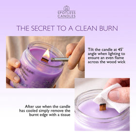 Spotless Leopard hybrid soy-wax blend promotes cleaner, steadier burns and even fragrance release.
