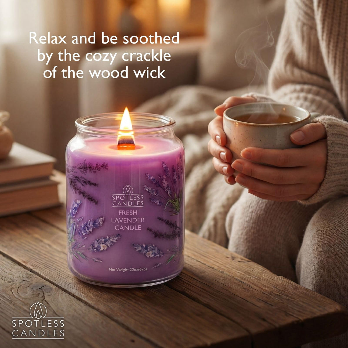 Spotless Leopard wooden wick crackles softly, enhancing cozy moments.