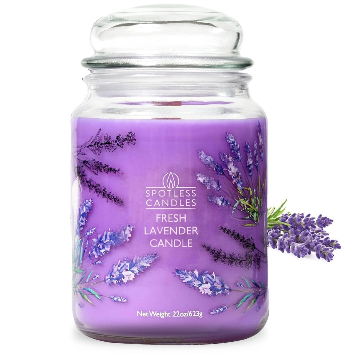 Spotless Leopard Lavender Candle 22oz with wooden wick for a clean, serene burn.