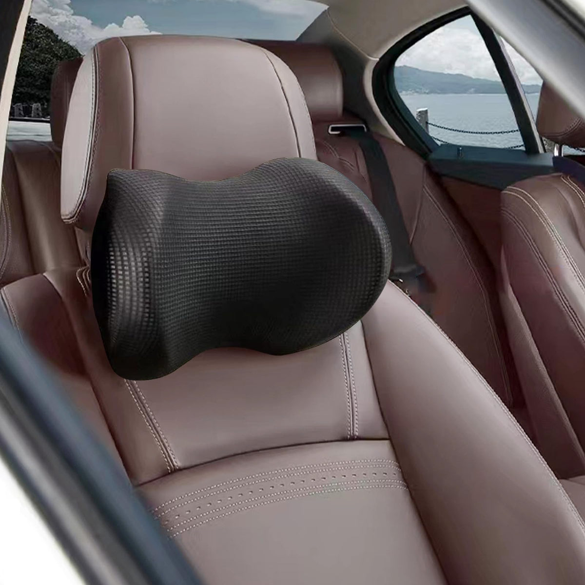 SPRFUFLY headrest pillow front view showing ergonomic neck support for long drives