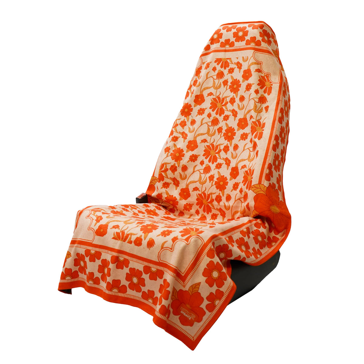 Sprints athletic running towel with built in headrest pocket for clean car seating.