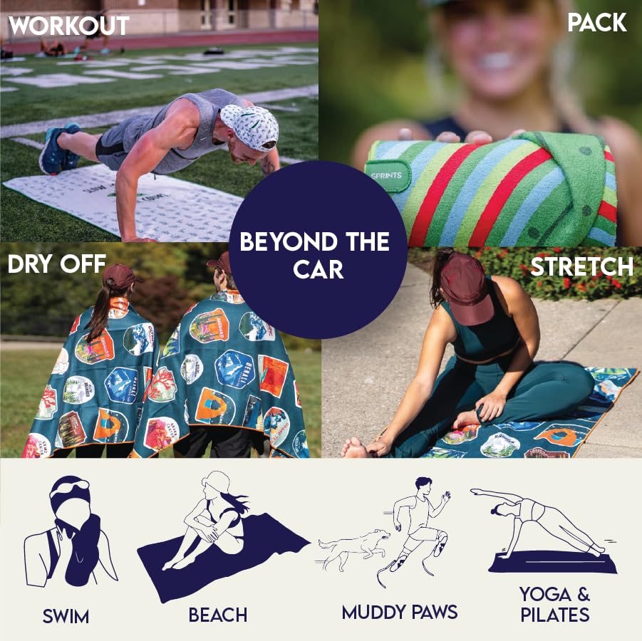Sprints microfiber towel demonstrating strong absorbency and quick-dry performance.