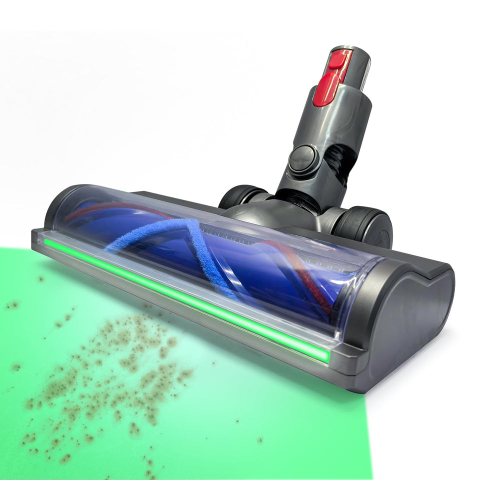 SPRYAR Dyson head with full-area green light reveals hidden dirt on hard floors