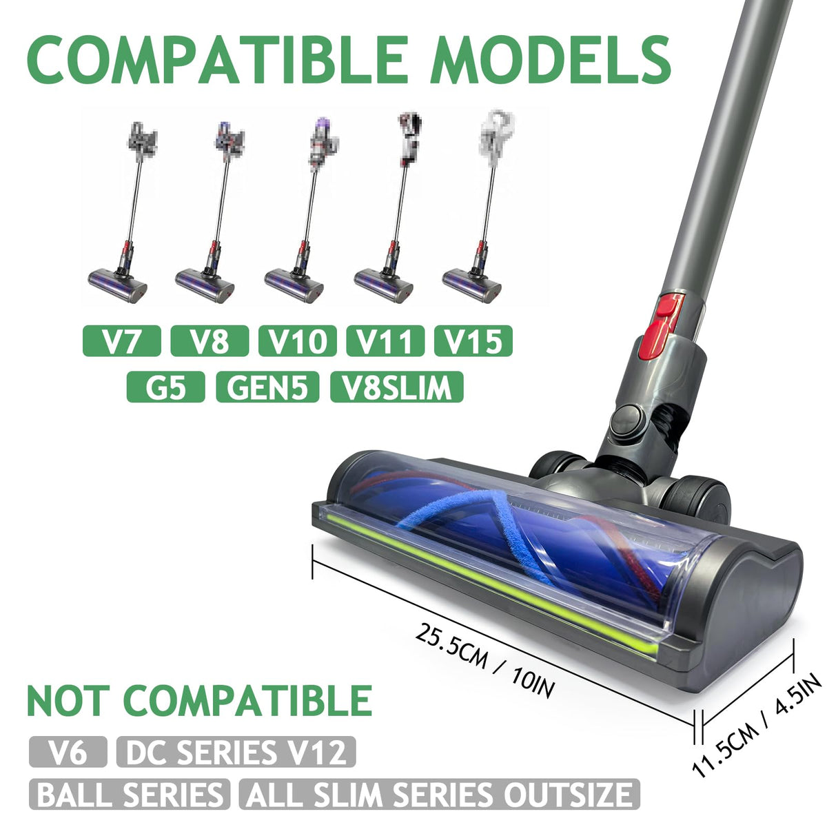 SPRYAR Dyson head showcasing V-shaped bristle roller for efficient cleaning