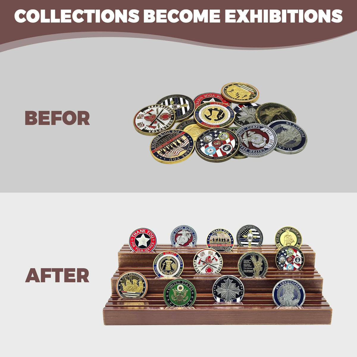 SPVIKISGO Challenge Coin Display Stand diagonal view reveals compact footprint and elegant profile