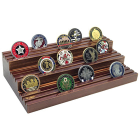 SPVIKISGO Challenge Coin Display Stand front view showing 9-row rack for 45-60 coins
