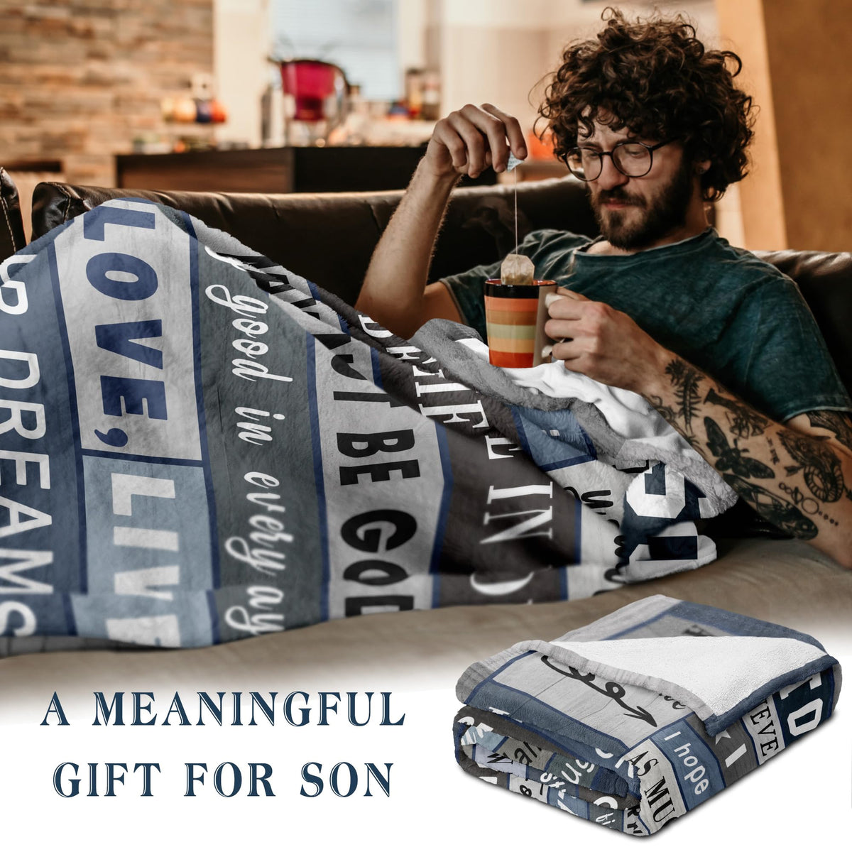 Spwasplo son blanket on sofa highlights practical warmth for daily lounging.