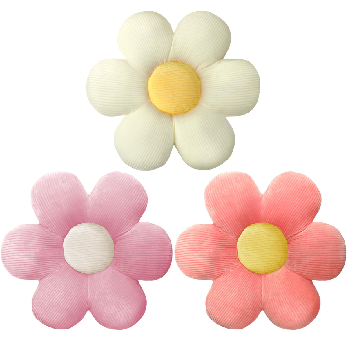 Sratte 3-piece daisy flower pillows front view soft seating cushions for sofa or chair