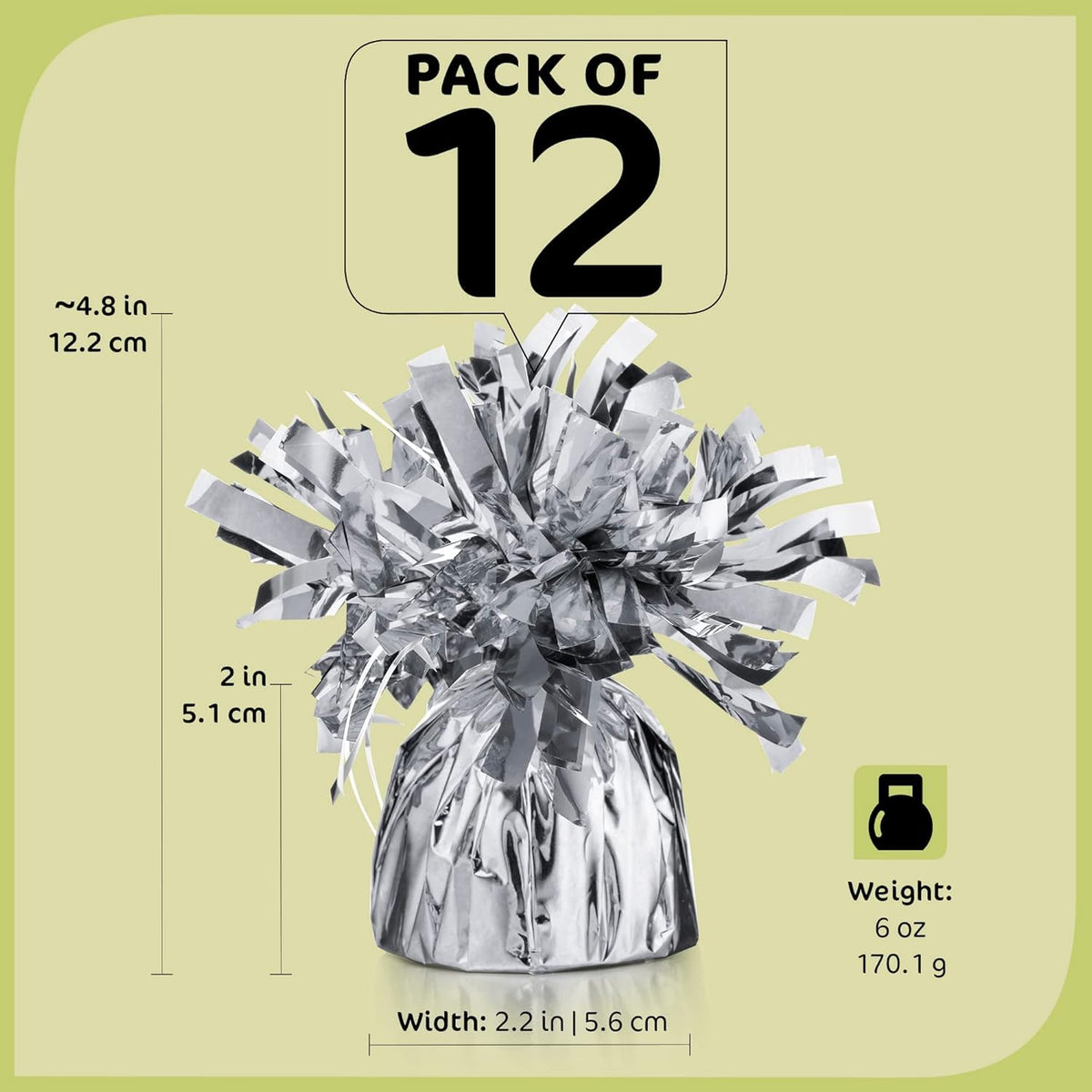 Srenta heavy foil weights secure large balloon bouquets at parties.