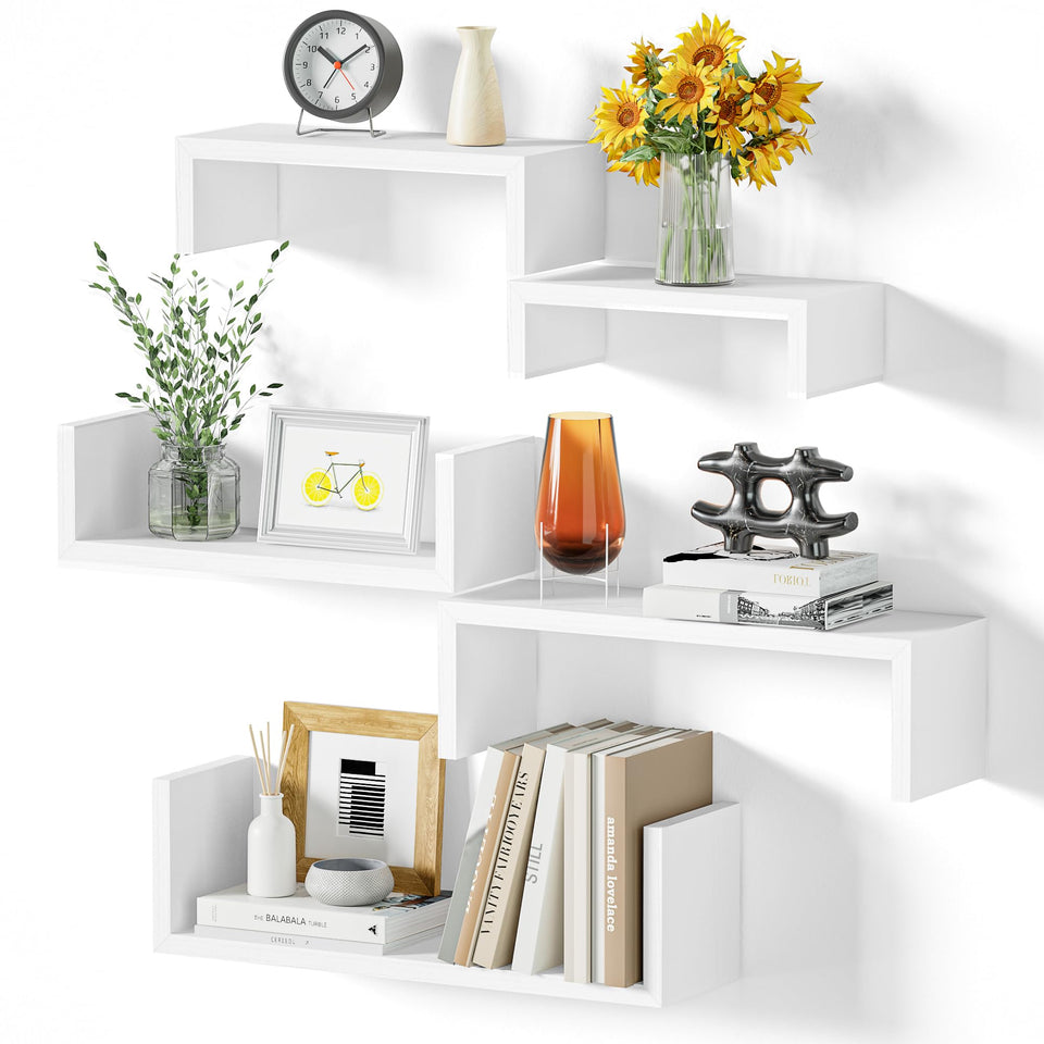 SRIWATANA washed white floating shelf assembly ready for wall mounting