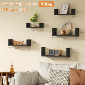 SRIWATANA weathered black floating shelves highlighting natural wood texture and balance
