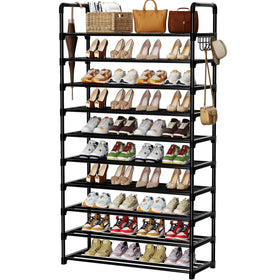 SRRSO 10-tier shoe rack in a closet keeps shoes neatly organized for easy access.