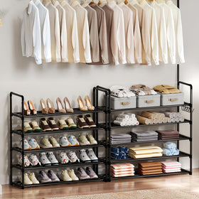 Bedroom setup with SRRSO rack keeps everyday shoes close at hand.