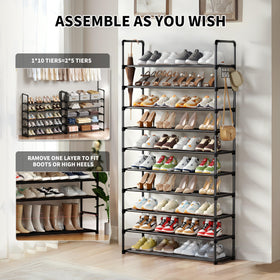 SRRSO shoe rack extended in a hallway shows compact vertical storage for footwear.