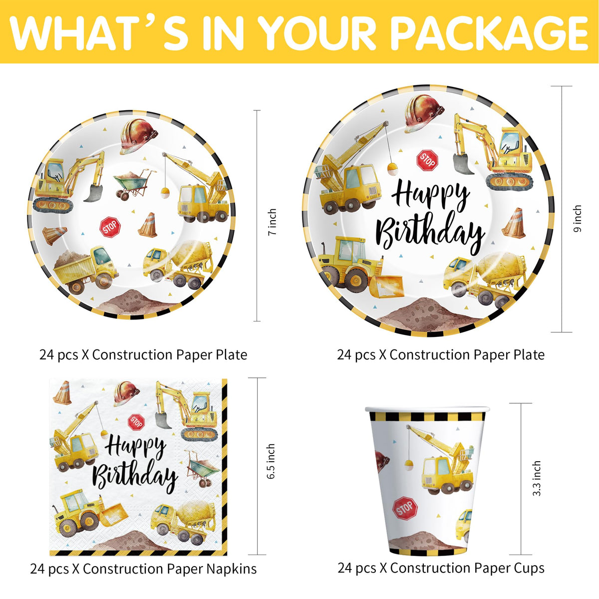 Srua Don construction dessert plates 7-inch ideal for snacks and cake.
