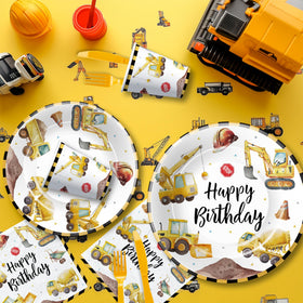 Srua Don construction tablecloth to protect surfaces and add theme flair.