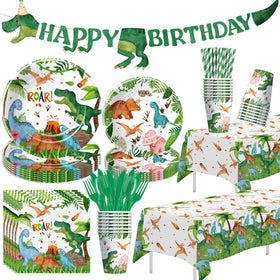 Srua Don dinosaur party plates 9-inch for durable serving at a Dino-themed party.
