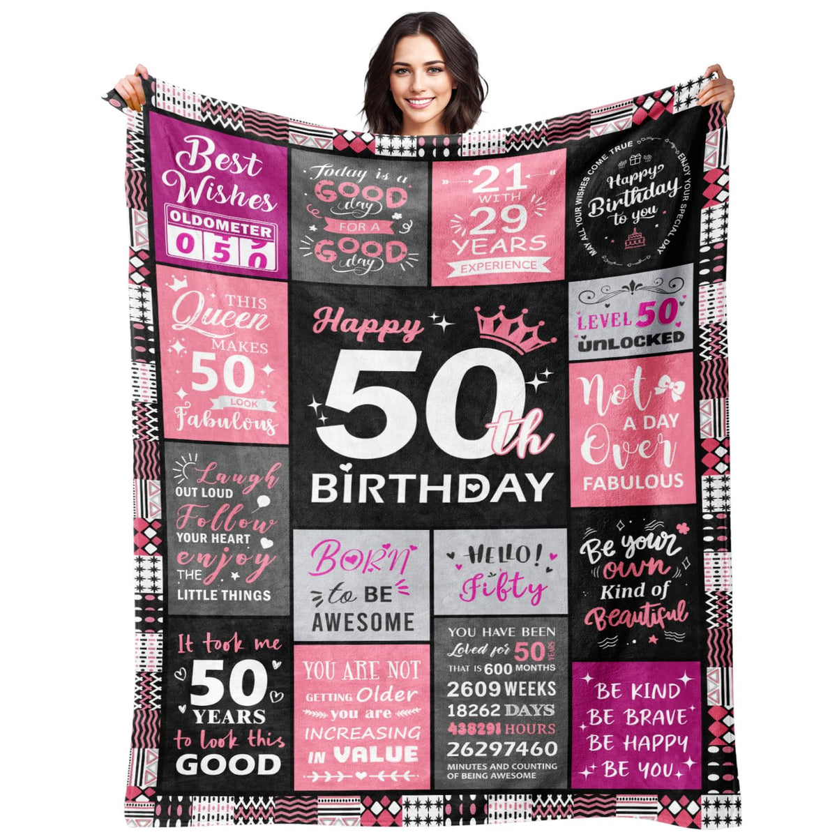Sruemiul 50th birthday blanket laid flat for a cozy celebration