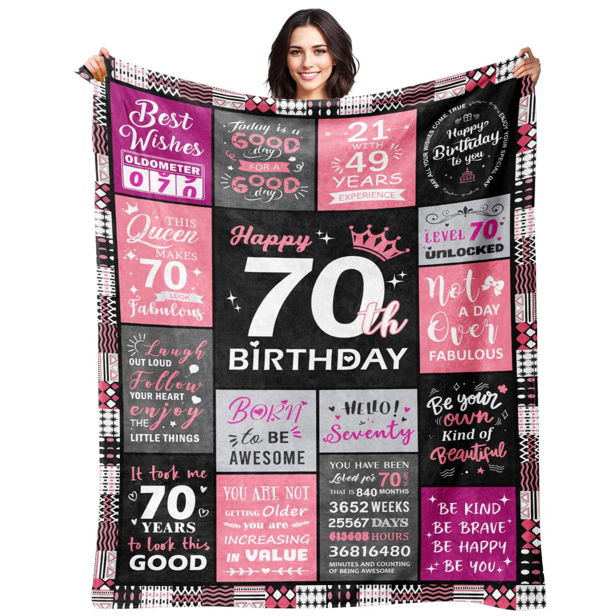 Sruemiul 70th birthday blanket close-up showing soft flannel texture for cozy gifting