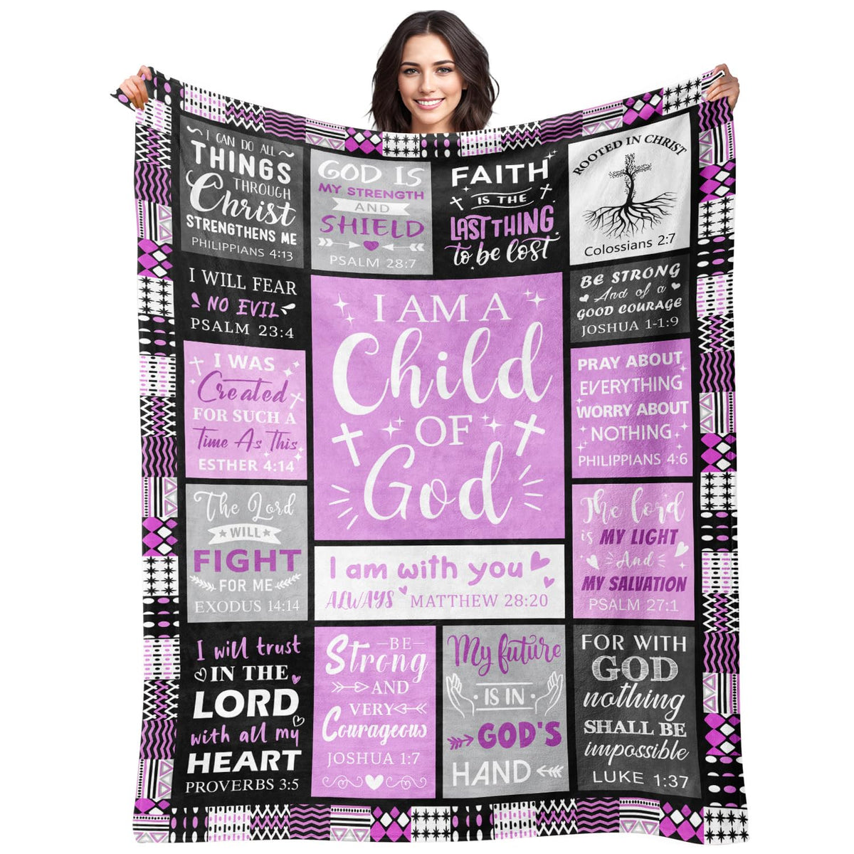 Sruemiul I Am a Child of God blanket design for baptism gift, faith-forward visual.