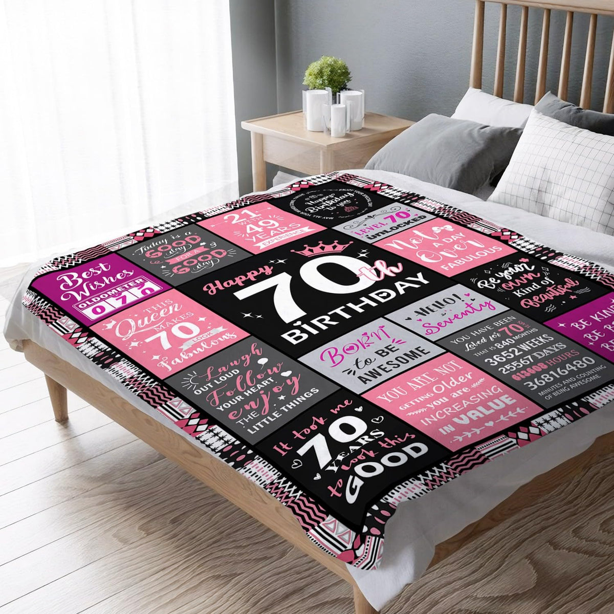 Sruemiul family celebration with the 70th birthday blanket