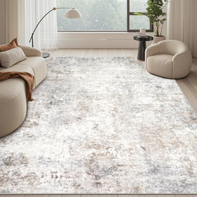 Srugn modern washable rug in living room abstract beige-grey for cozy, stylish gatherings
