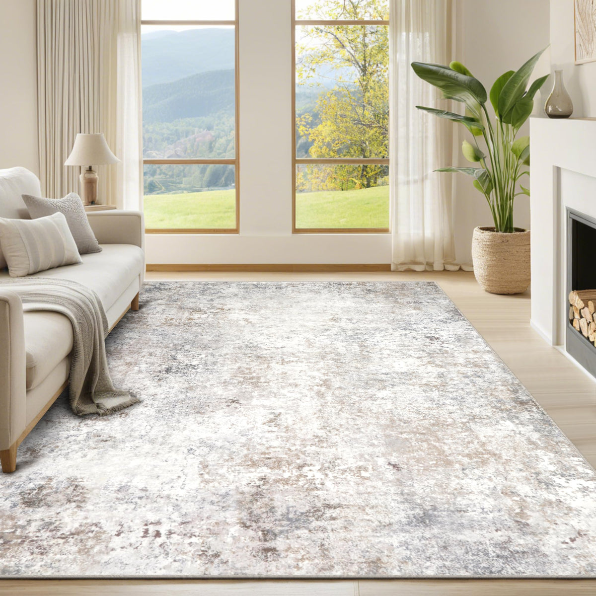 Srugn washable 6x9 rug in living room beige grey offers plush, cozy comfort