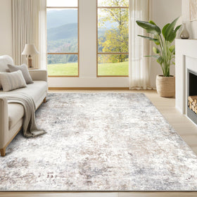 Srugn washable 6x9 rug in living room beige grey offers plush, cozy comfort
