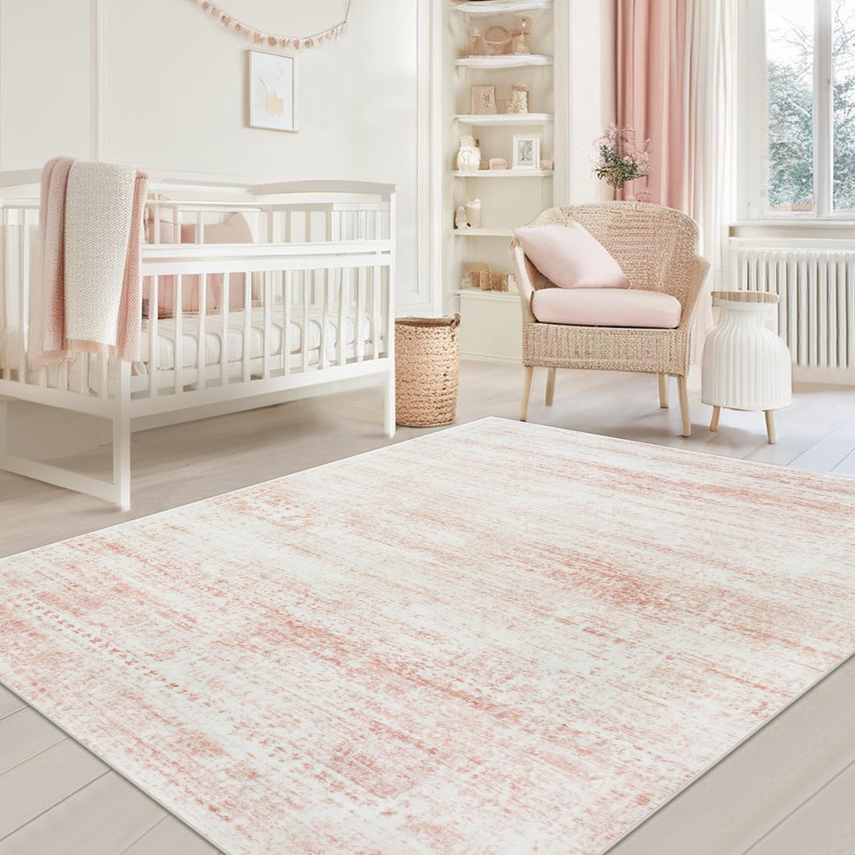Srugn 5x7 washable rug in living room scene with plush, comfortable surface.