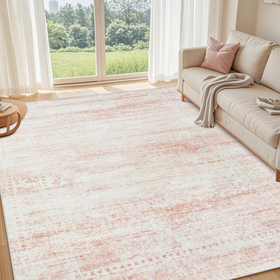 Srugn washable rug in pink and white for living room; plush and easy to clean