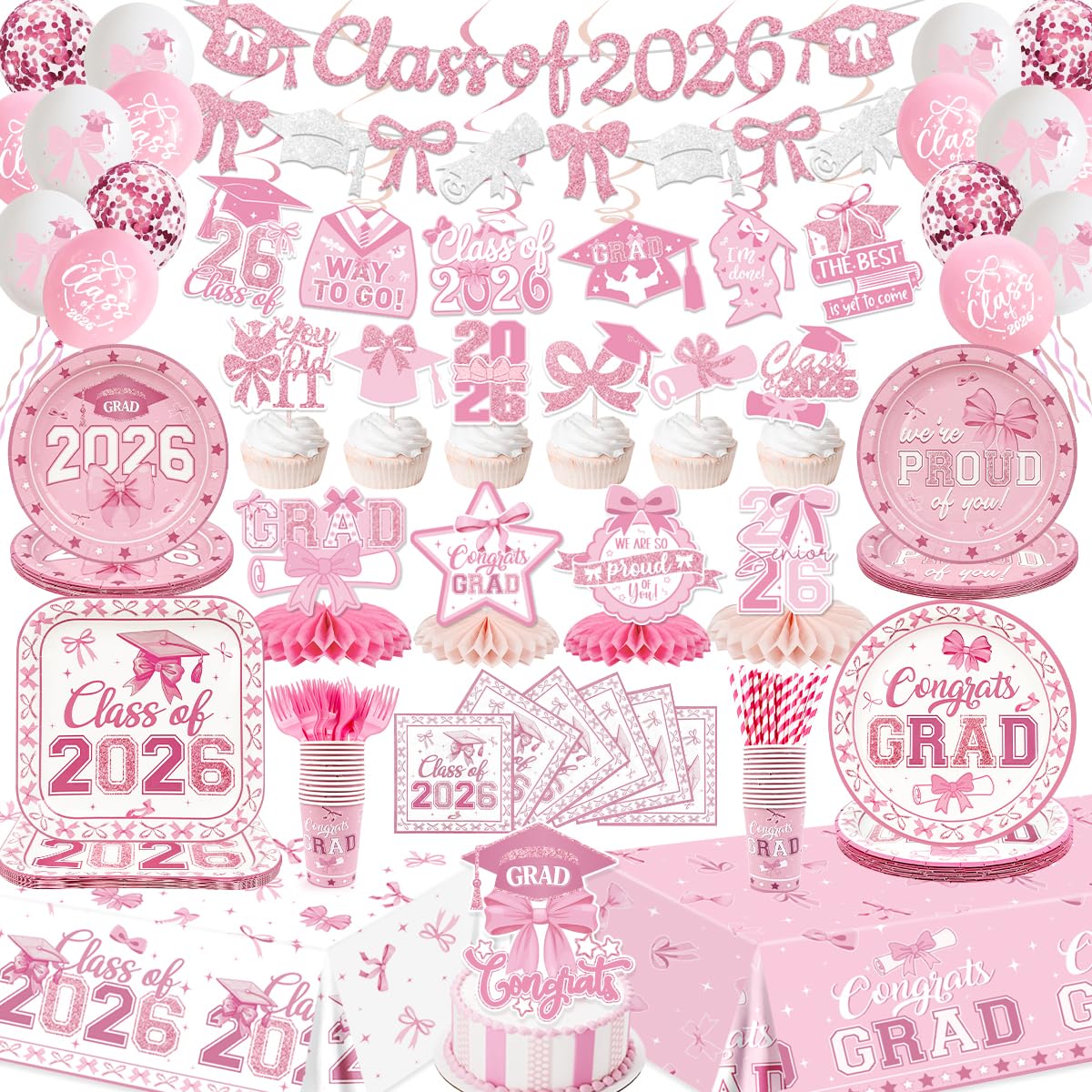 ssailue decor Class of 2026 pink banner sets the graduation mood