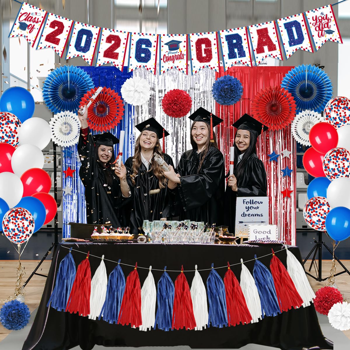 ssailue decor foil fringe curtain adds celebratory drama to graduations