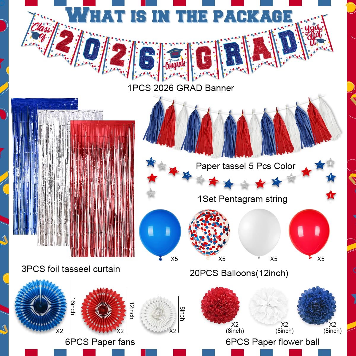 ssailue decor paper pom-poms red and blue add festive texture