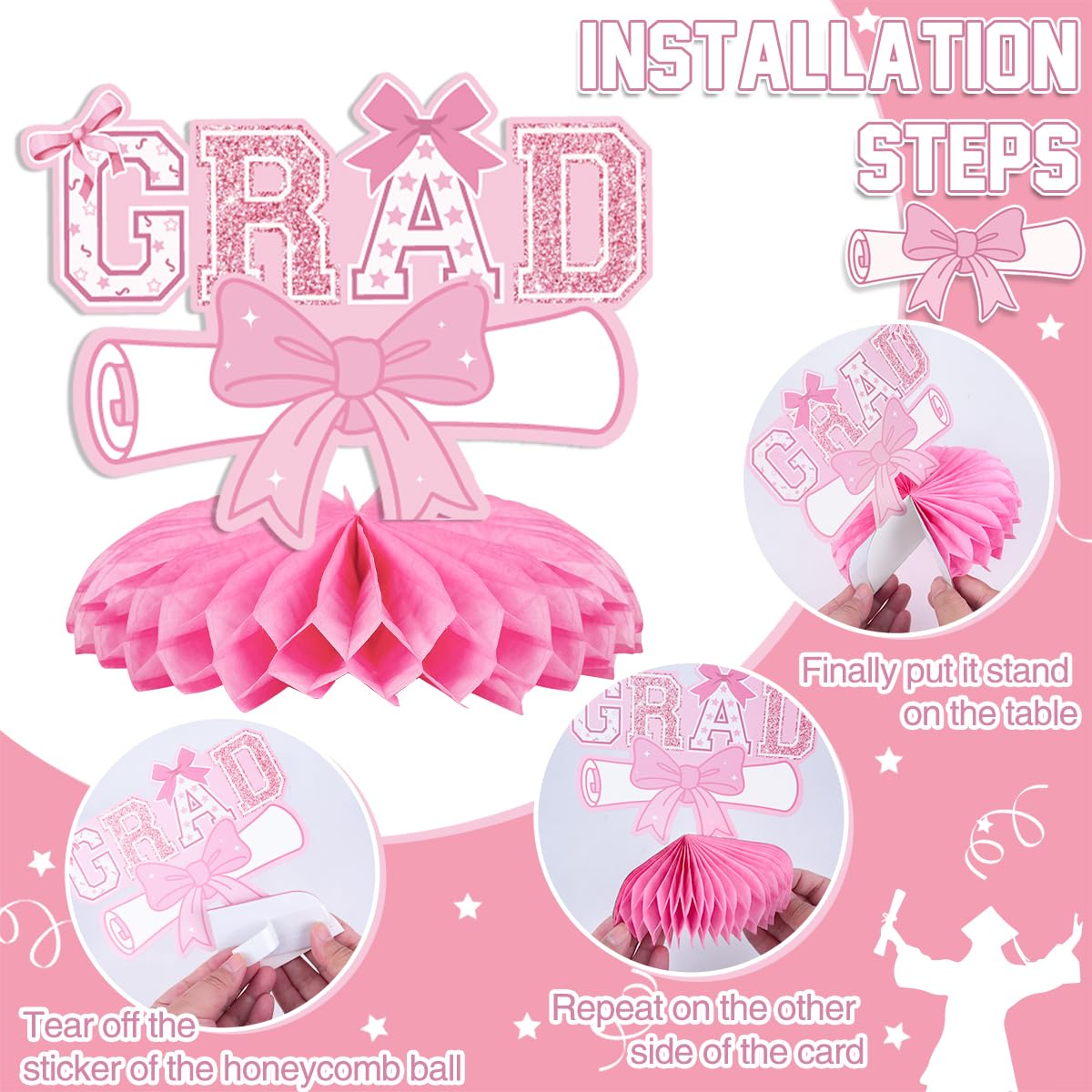 ssailue decor Pink cake topper grad 2026 for photo moments