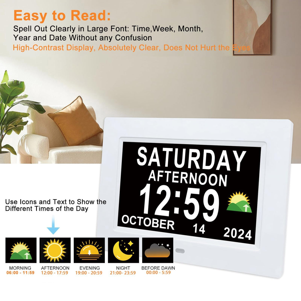 SSINI Digital Calendar display closeup highlights high-contrast digits for seniors