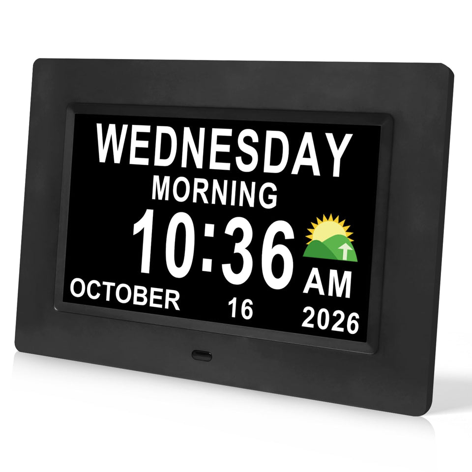 SSINI digital calendar clock with 7-inch display for easy viewing on a desk